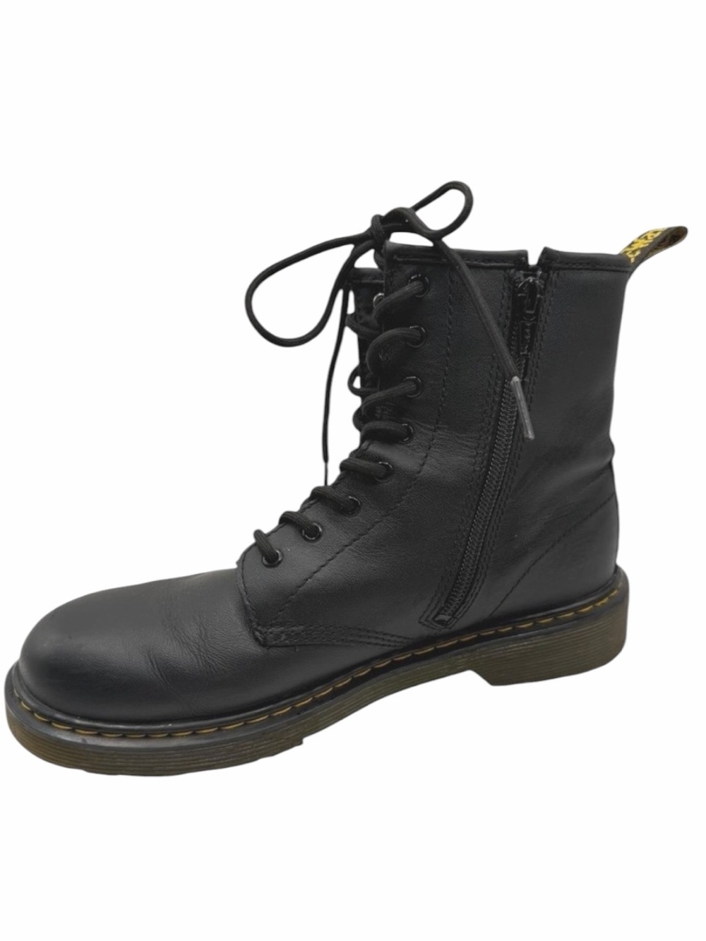 Dr. Martens Junior Softy Leather Boots Women 7 Black Side Zip Lace Up Combat